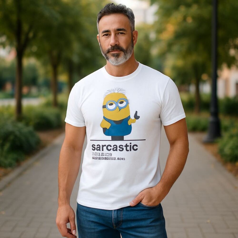 Mens Minions white T Shirt size L  Illumination  "Sarcastic" preowned